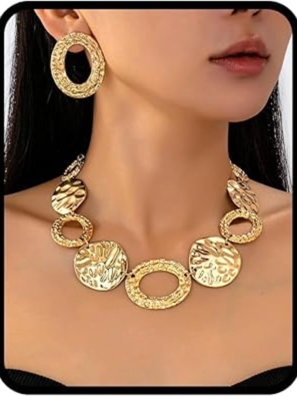 Chunky Statement Jewelry‎ Set Gold Tone Necklace and Earrings
